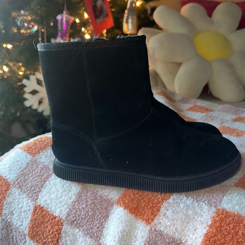 Girls black fur boots with zipper